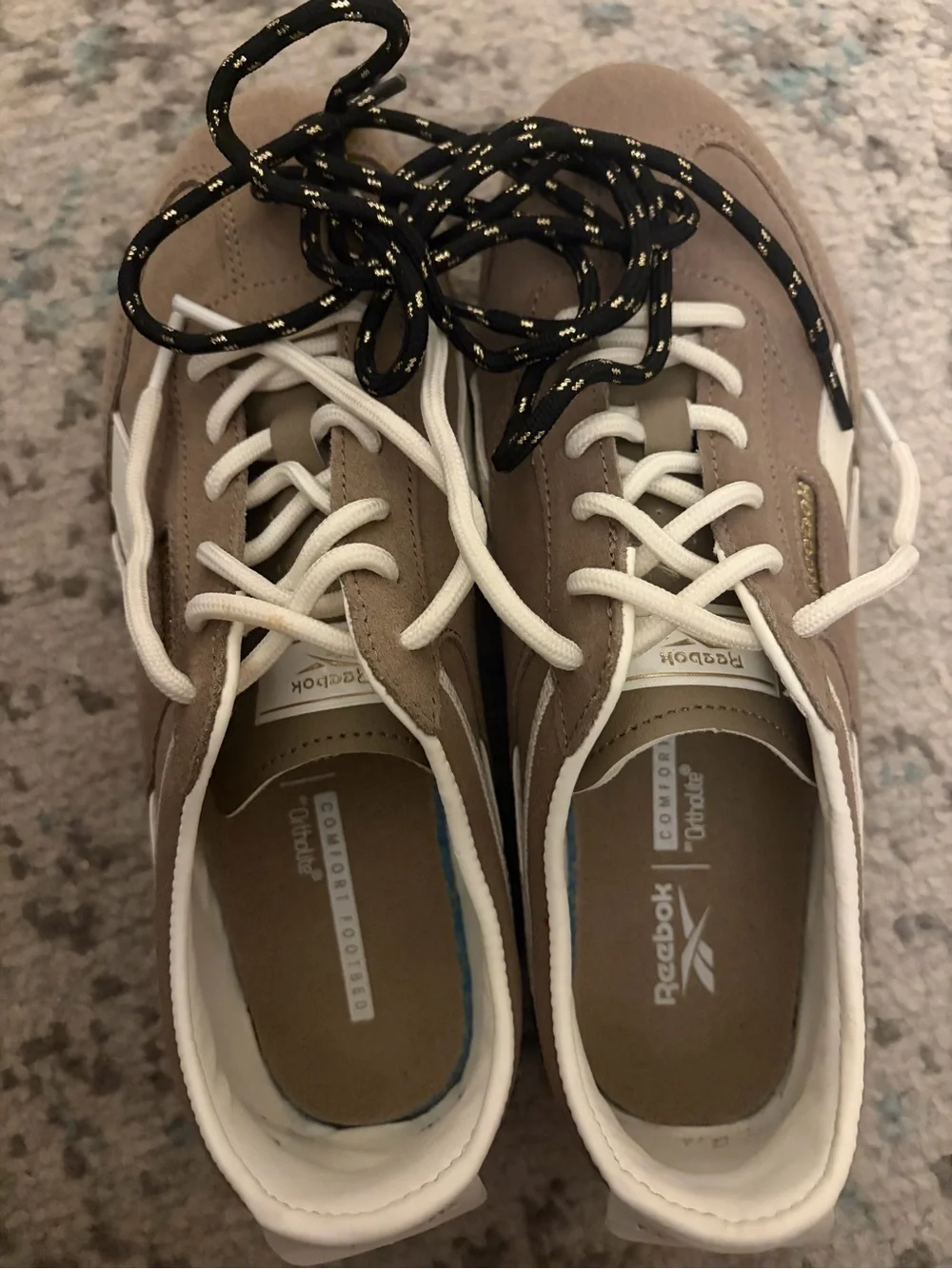 Reebok women’s Suede Low-Top Sneakers in Taupe and White